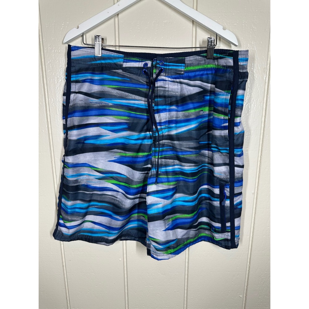 Nike Swim Trunks Men L Blue Green Abstract Board Shorts Mesh Lined 7657
